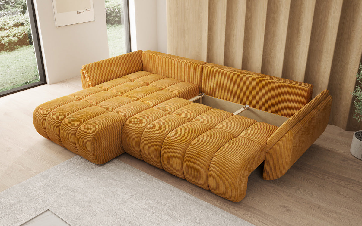 Designer Sofa Lenoa L mit Schlaffunktion und Stauraum in Cord
