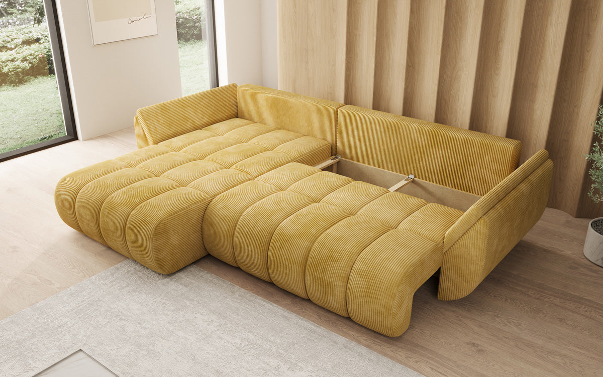 Designer Sofa Lenoa L mit Schlaffunktion und Stauraum in Cord