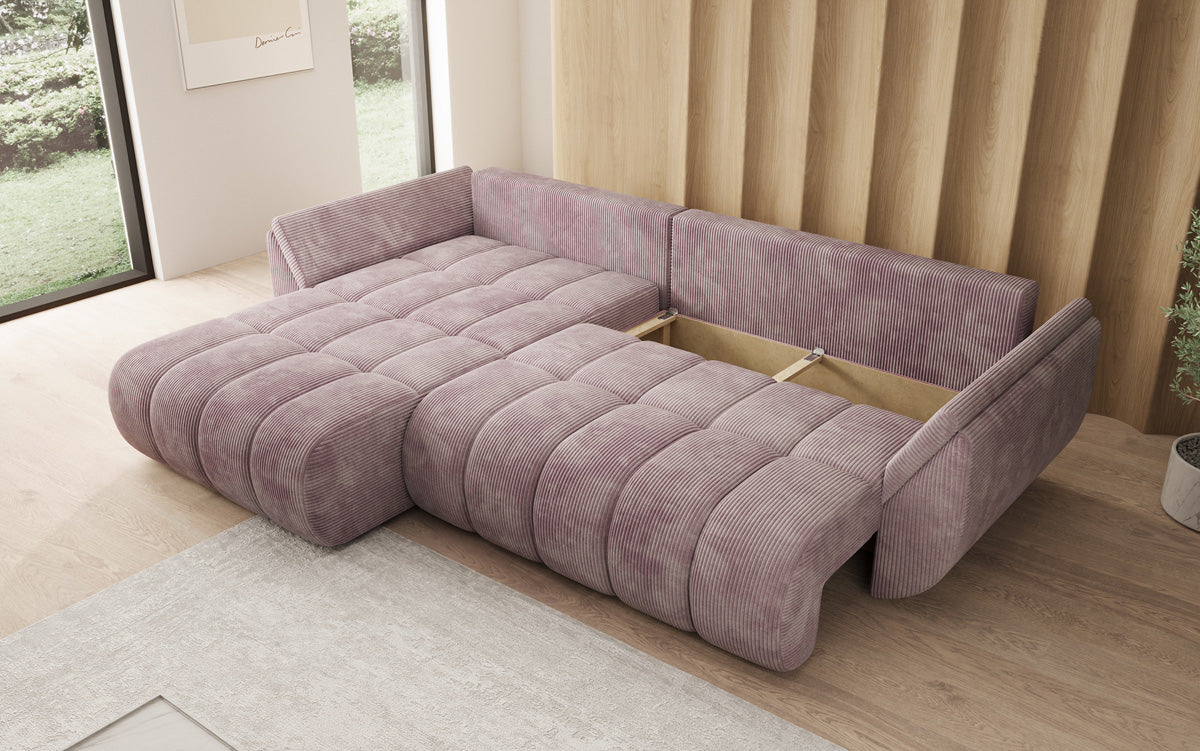 Designer Sofa Lenoa L mit Schlaffunktion und Stauraum in Cord