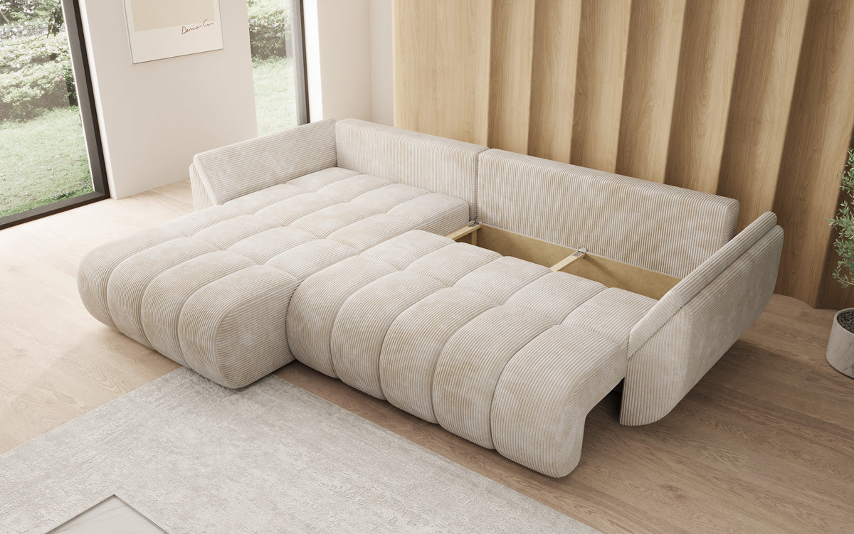 Designer Sofa Lenoa L mit Schlaffunktion und Stauraum in Cord