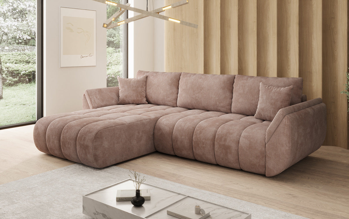 Designer Sofa Lenoa L mit Schlaffunktion und Stauraum in Cord
