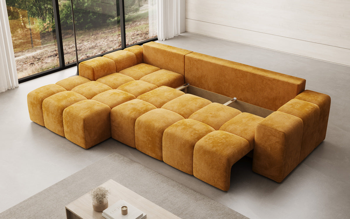 Designer Sofa Aila mit Schlaf- und Klappfunktion in Cord