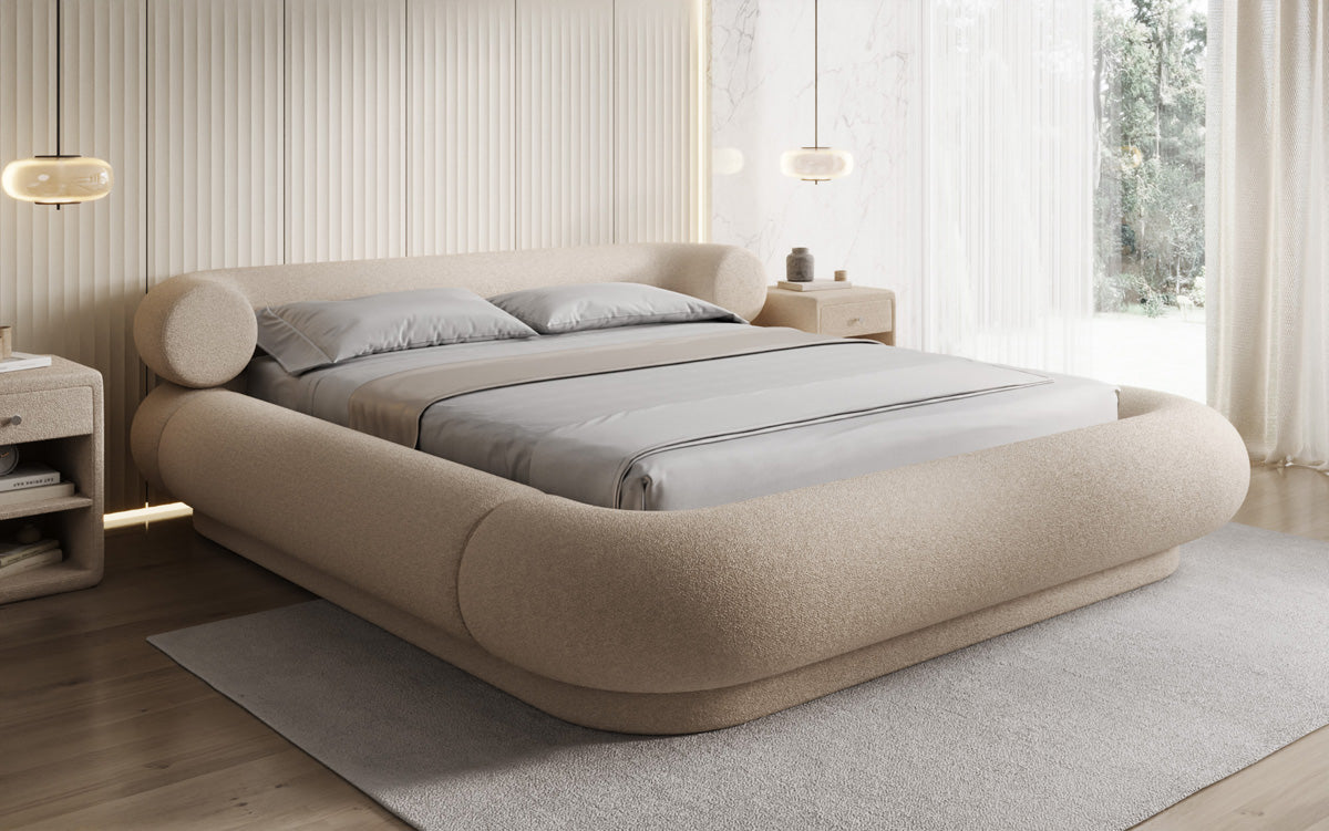 Designer Polsterbett Mochi in Teddy Bouclé mit Stauraum