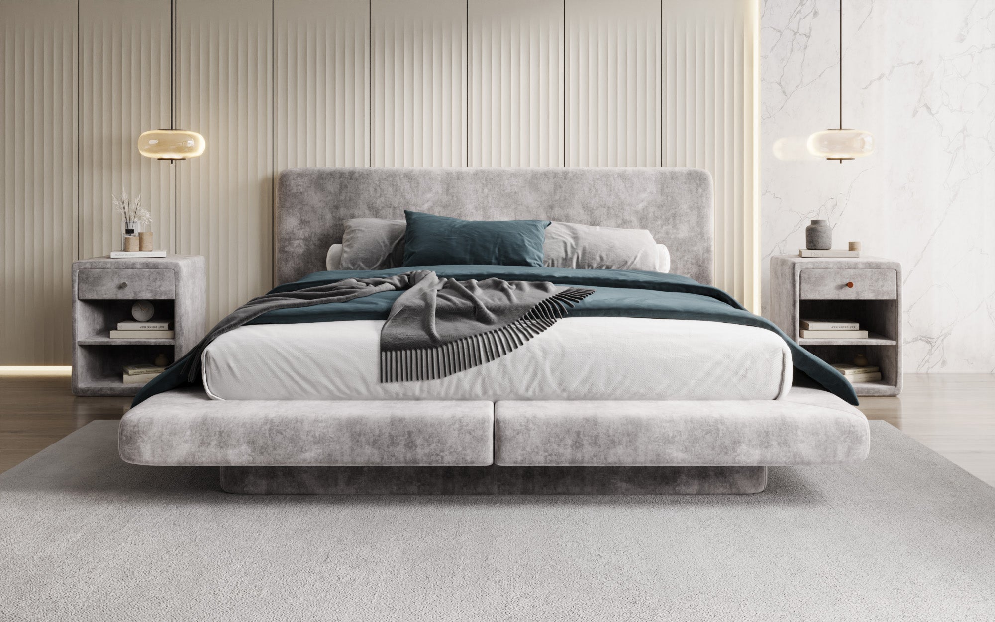 Designer Polsterbett Yumi in Samt