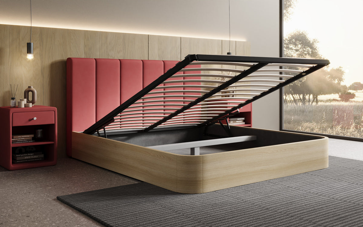Designer Polsterbett Fiore Piano in Stoff mit Stauraum