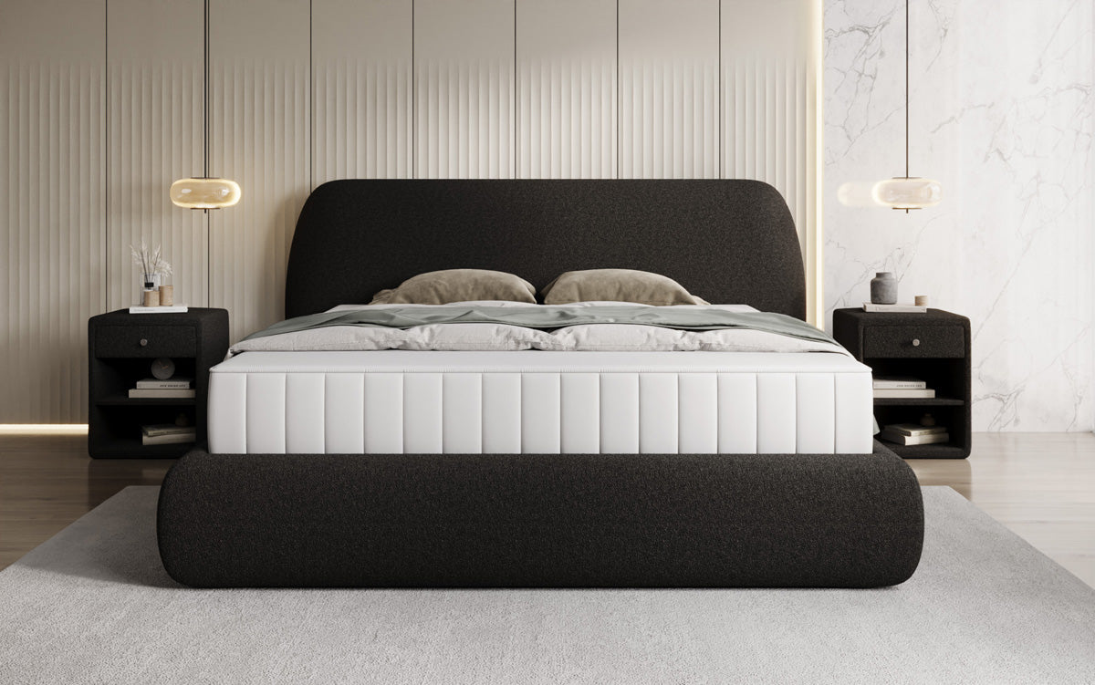 Designer Polsterbett Nella in Teddy Bouclé mit Stauraum