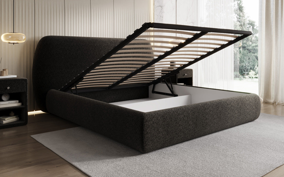 Designer Polsterbett Nella in Strukturstoff mit Stauraum