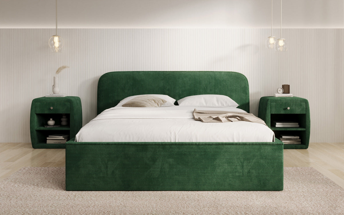 Designer Polsterbett Nola in Cord mit Stauraum