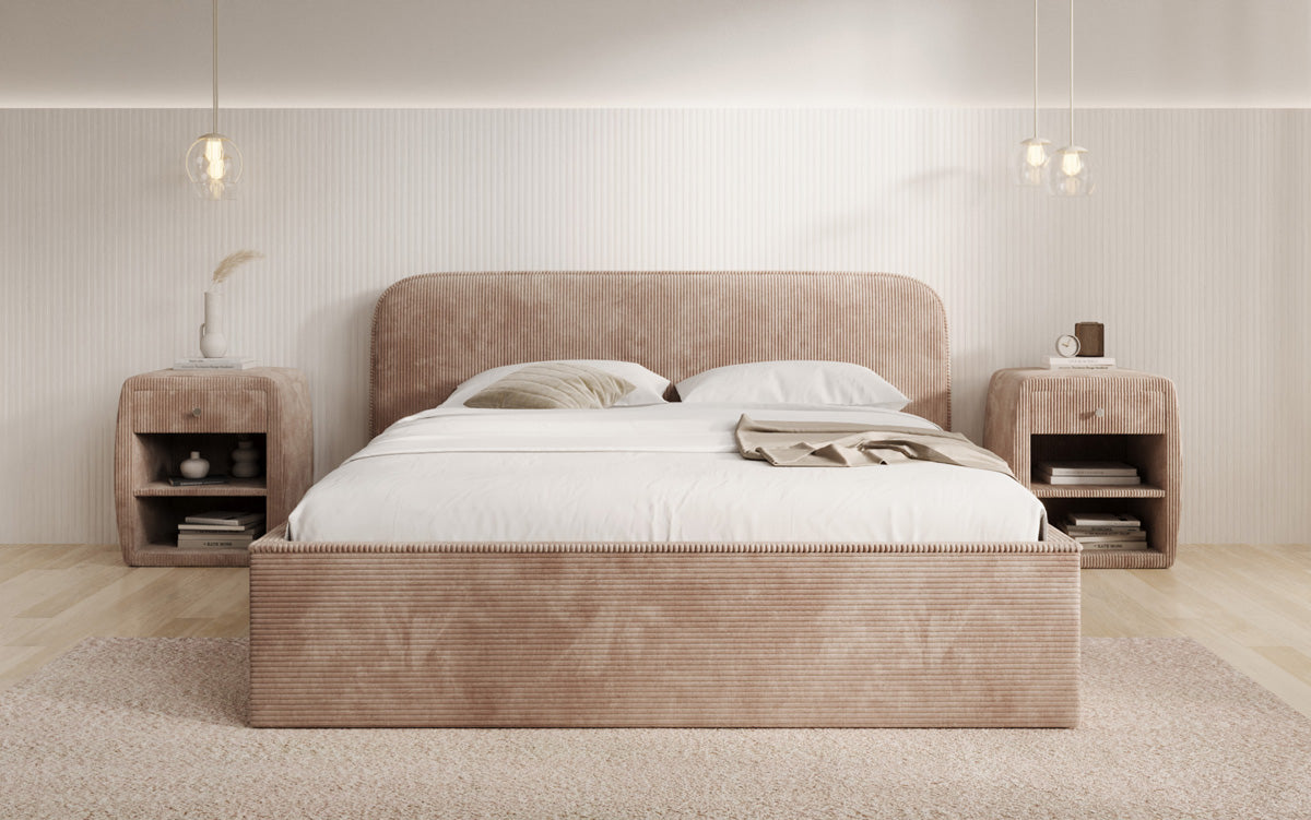 Designer Polsterbett Nola in Cord mit Stauraum