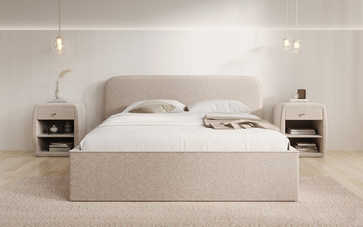 Designer Polsterbett Nola in Strukturstoff mit Stauraum