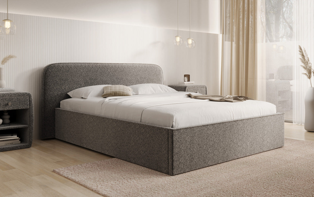 Designer Polsterbett Nola in Strukturstoff mit Stauraum