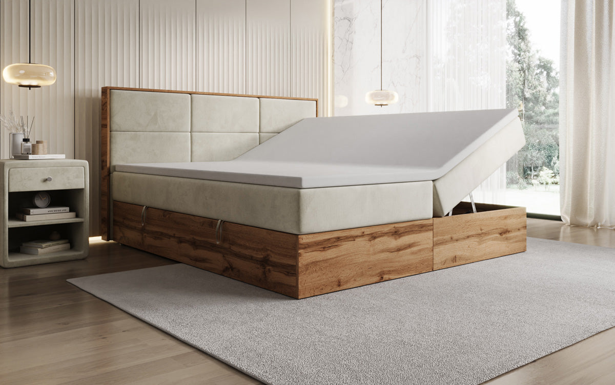 Boxspringbett Timber Panel mit Stauraum in Samt