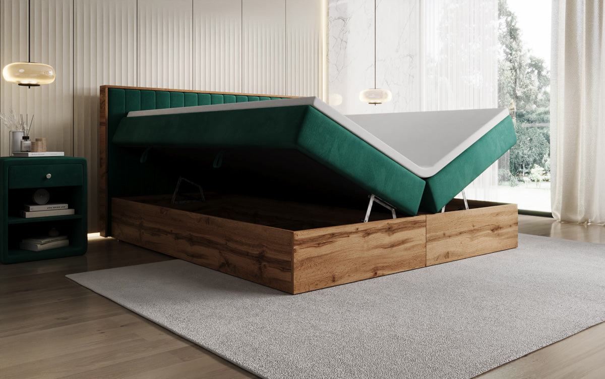 Boxspringbett Timber Line mit Stauraum in Samt