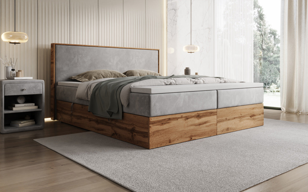 Boxspringbett Timber mit Stauraum in Samt