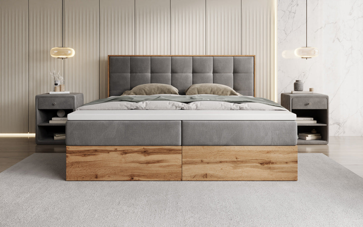 Boxspringbett Timber Quad mit Stauraum in Samt