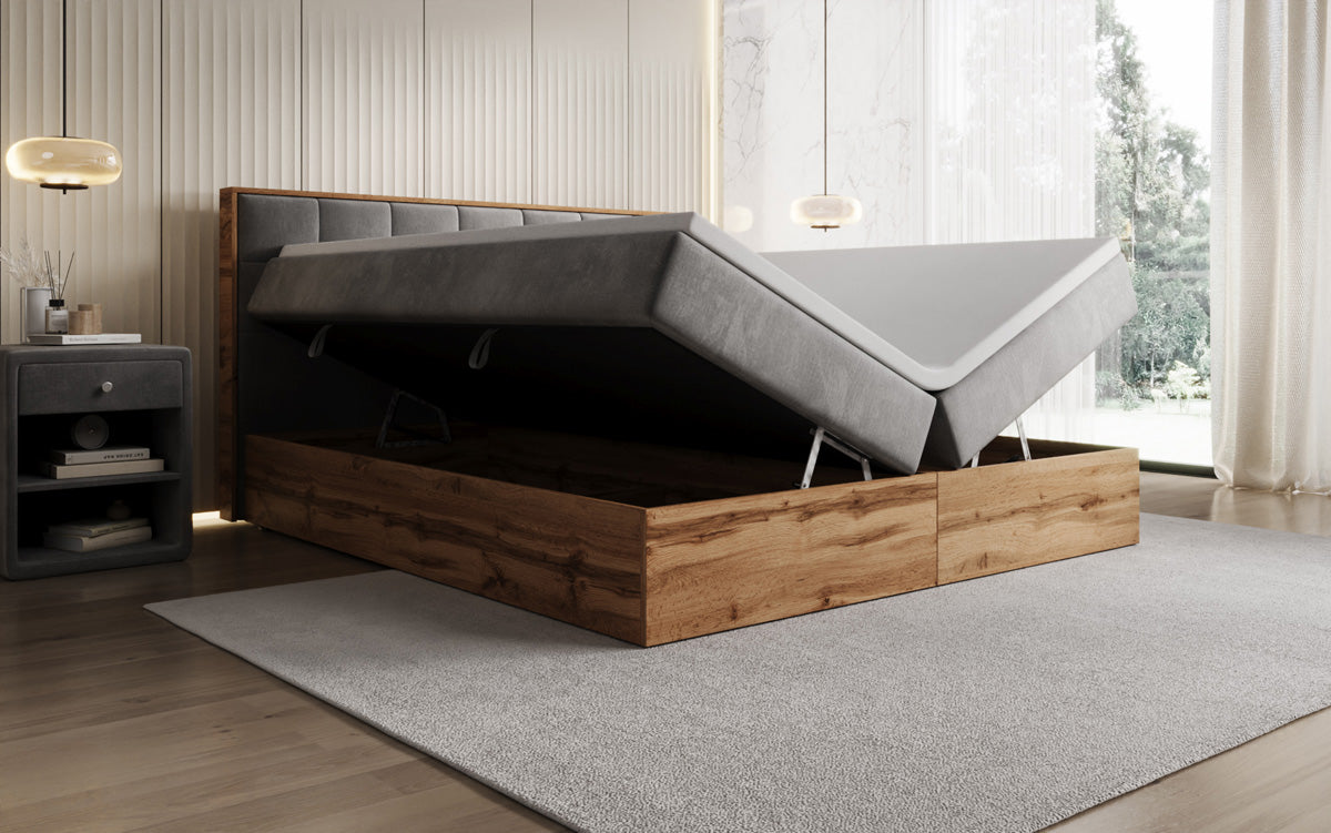 Boxspringbett Timber Quad mit Stauraum in Samt