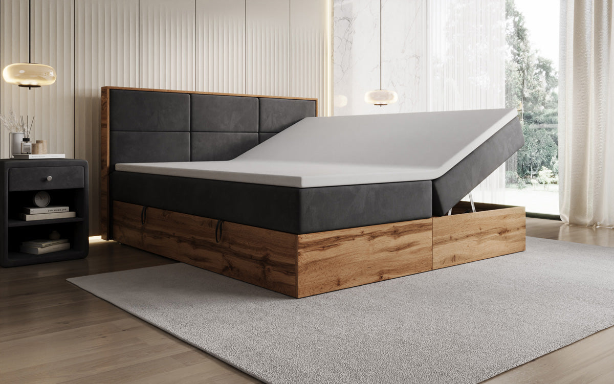Boxspringbett Timber Panel mit Stauraum in Samt