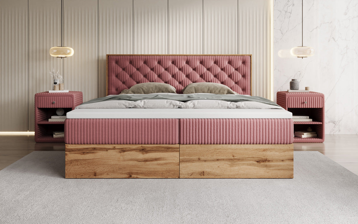 Boxspringbett Timber Chester in Cord mit Stauraum