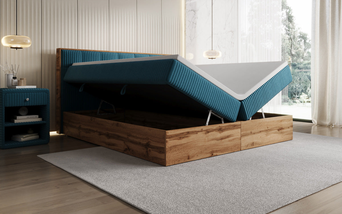 Boxspringbett Timber Quad in Cord mit Stauraum