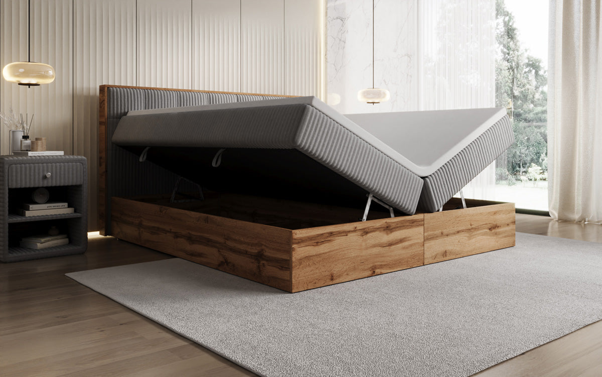 Boxspringbett Timber Quad in Cord mit Stauraum