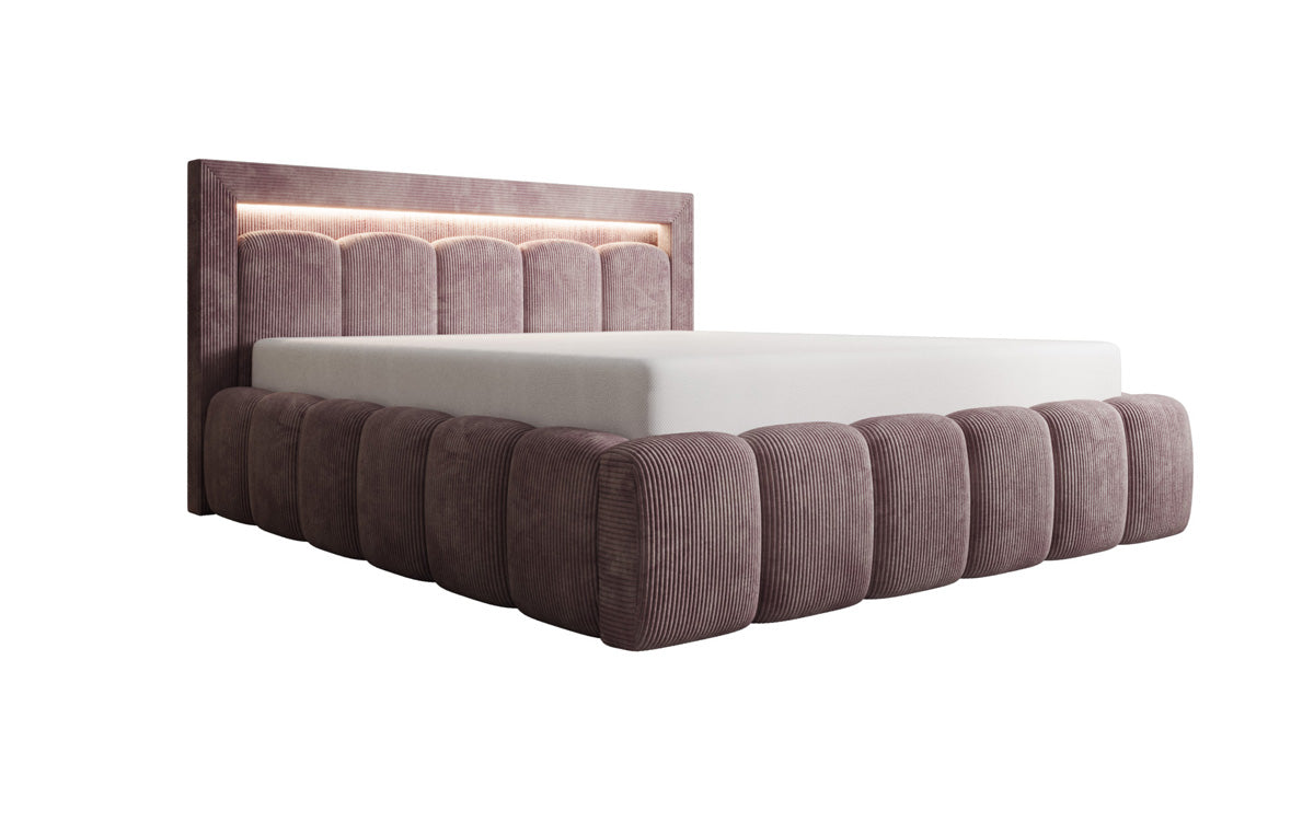 Designer Polsterbett Lume in Cord mit Stauraum und RGB Beleuchtung