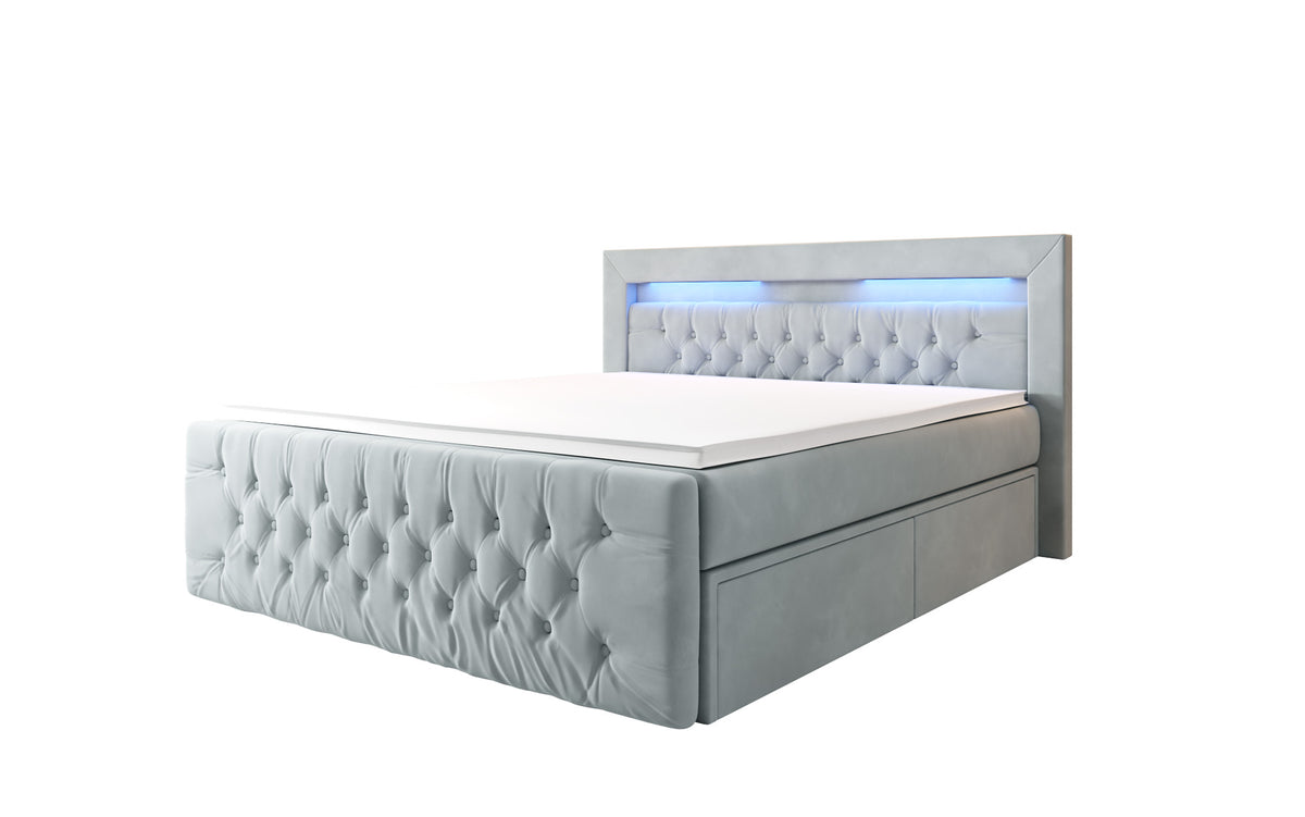 Boxspringbett Menzogna Samt mit LED und Stauraum (2 Schubladen)