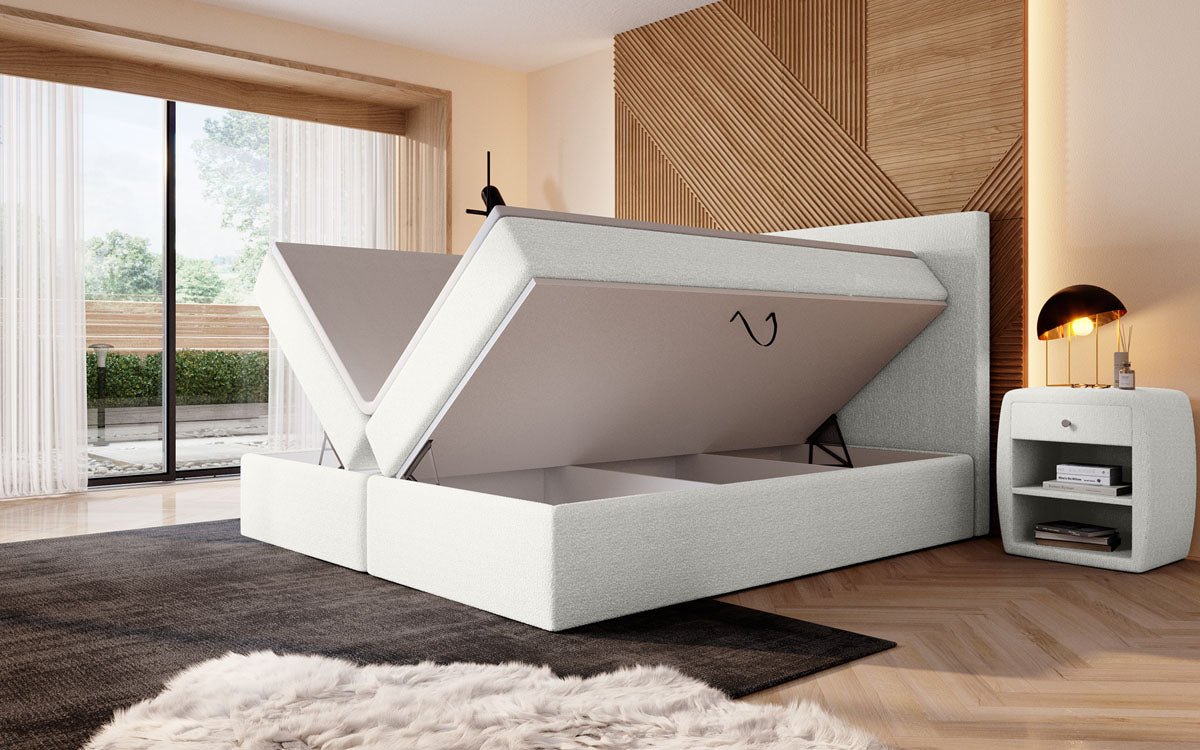 Boxspringbett Sejour Bouclé mit LED u. Stauraum