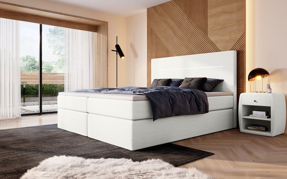 Boxspringbett Sejour Bouclé mit LED u. Stauraum