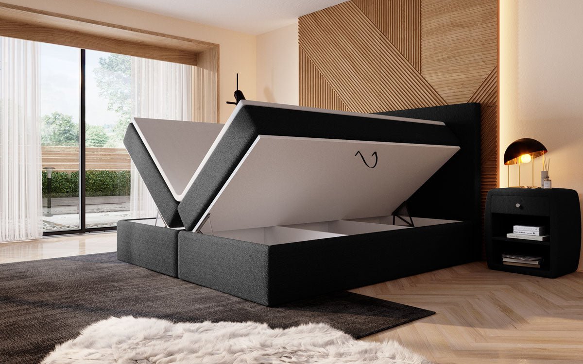 Boxspringbett Sejour Bouclé mit LED u. Stauraum