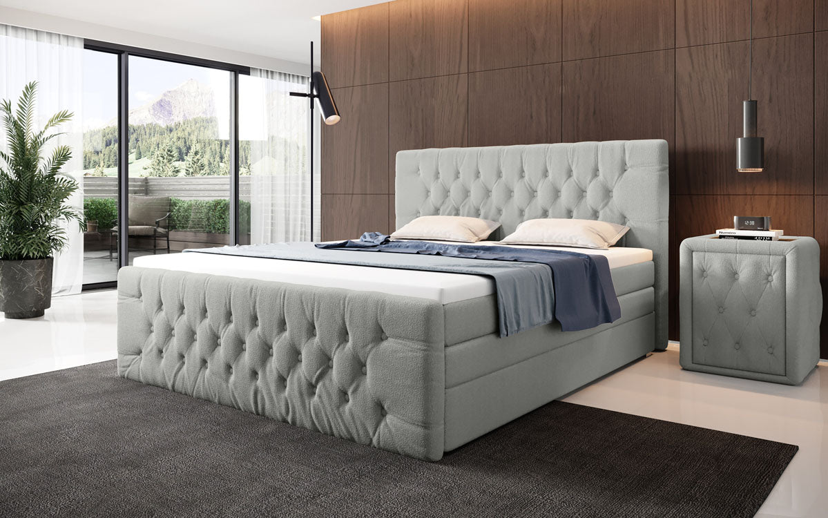 Boxspringbett Velutto Bouclé mit Stauraum