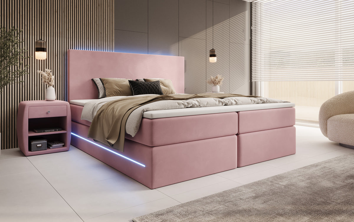 Boxspringbett Voyage mit LED u. Stauraum in Samt