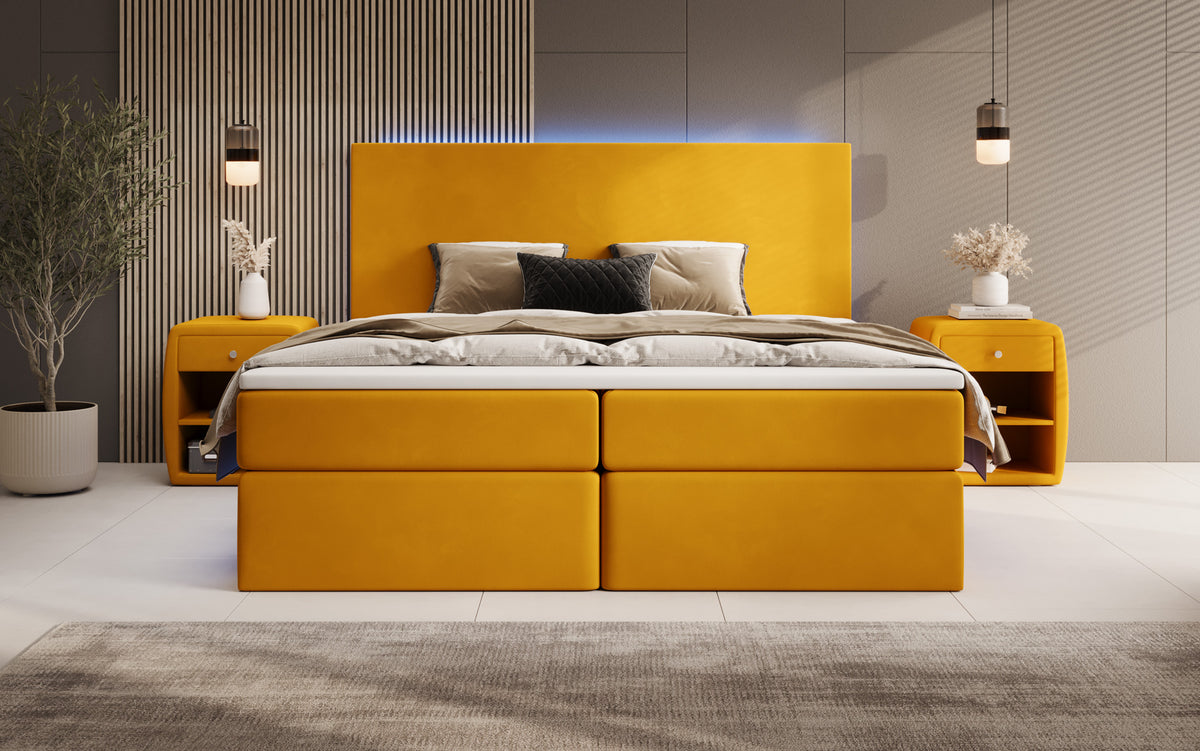 Boxspringbett Voyage mit LED u. Stauraum in Samt