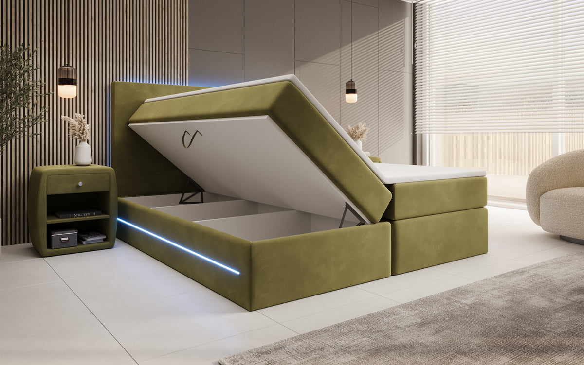 Boxspringbett Voyage mit LED u. Stauraum in Samt