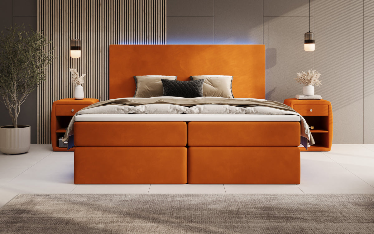 Boxspringbett Voyage mit LED u. Stauraum in Samt