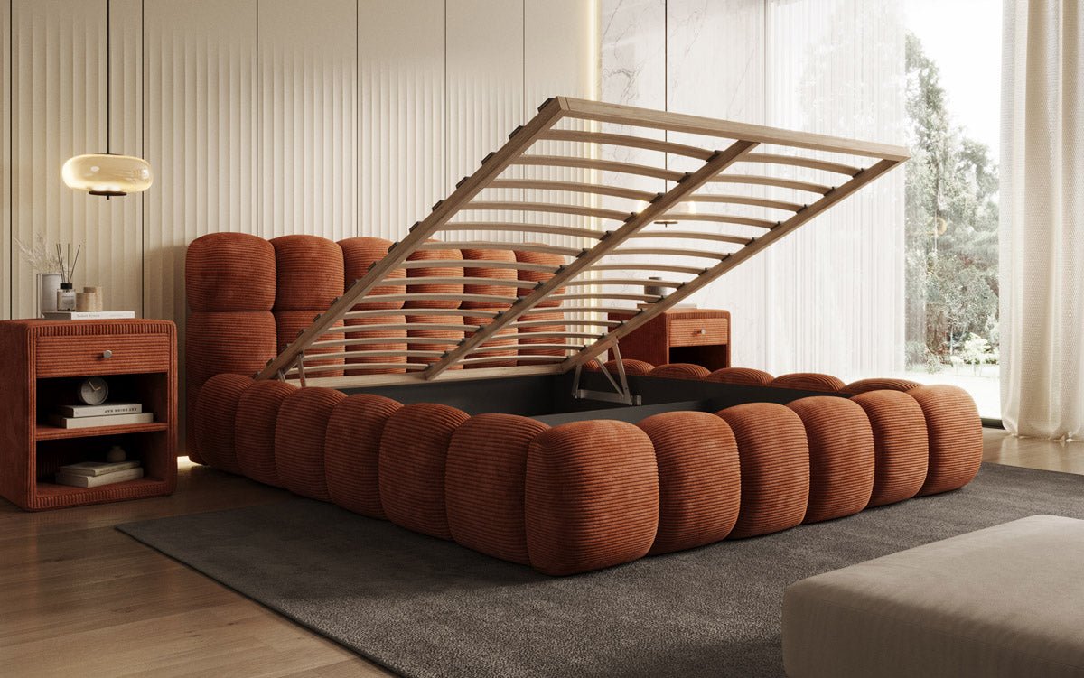 Designer Polsterbett Boston Cord mit Stauraum