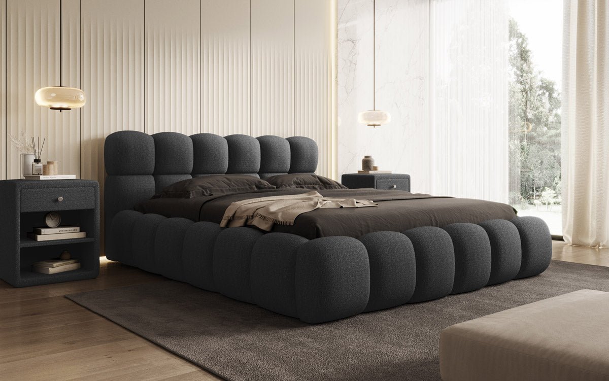 Designer Polsterbett Boston Bouclé mit Stauraum