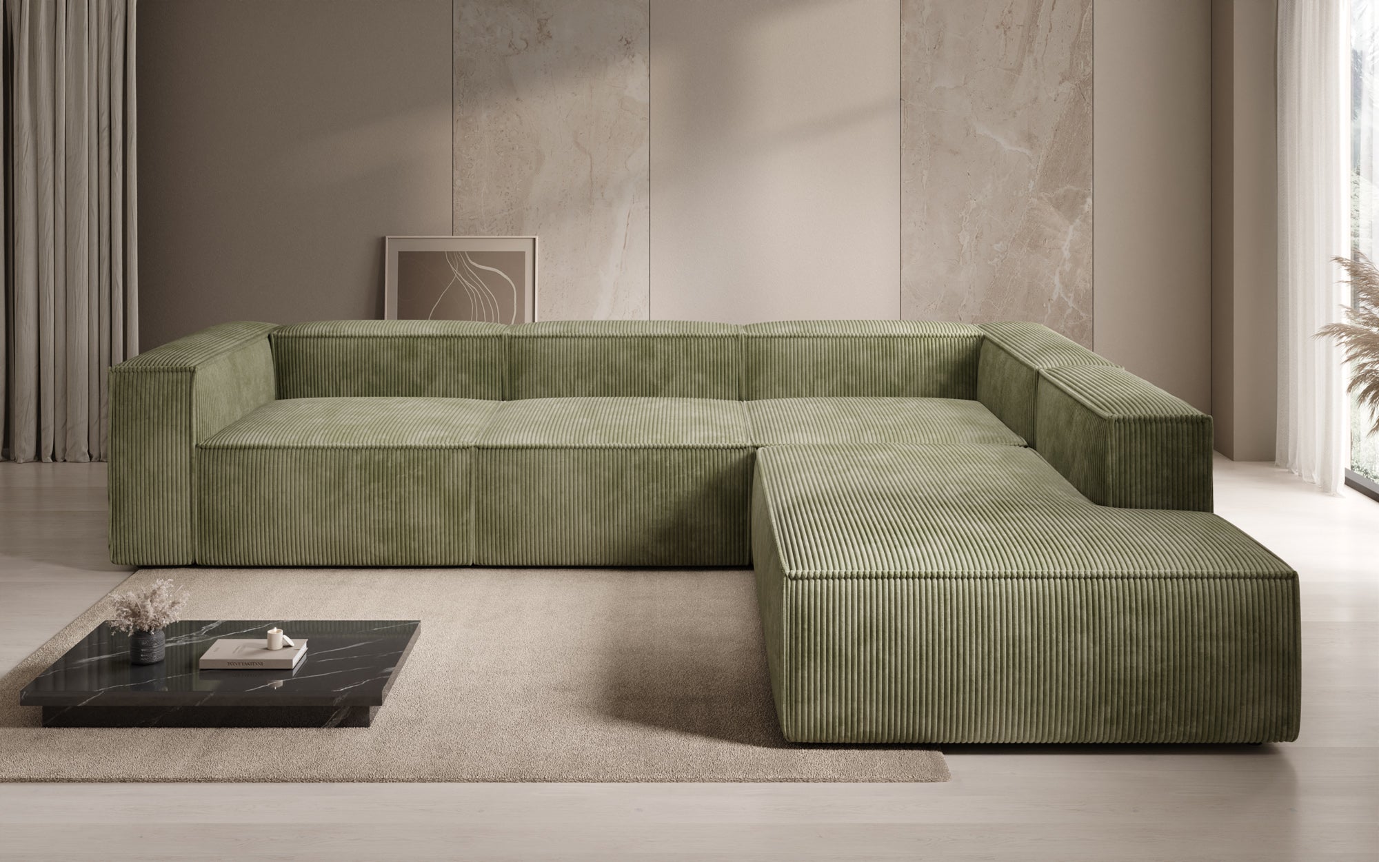 Designer Sofa Lesley L mit langer Ottomane in Cord
