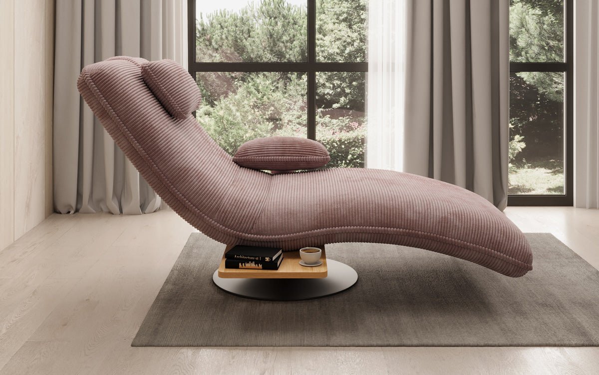 Designer Relax-Liege Velor Cord mit Drehfunktion und Beistelltisch