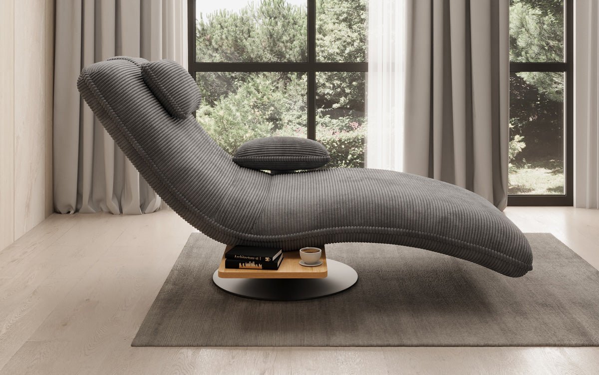 Designer Relax-Liege Velor Cord mit Drehfunktion und Beistelltisch