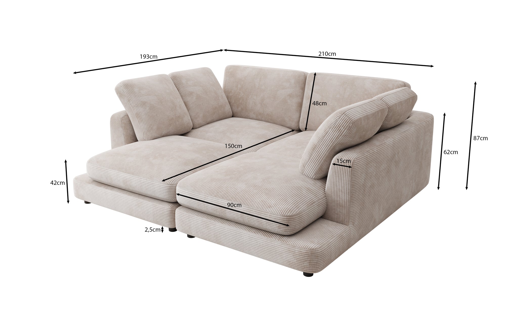 Designer Lounge-Sofa Thalessa in Cord