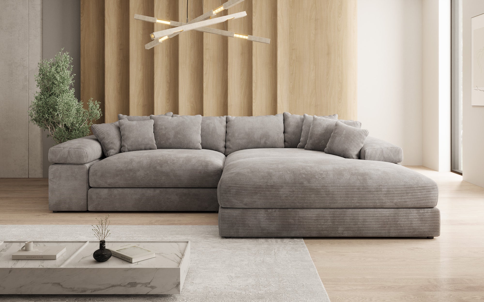 Designer Sofa Bernardo mit breiter Ottomane in Cord