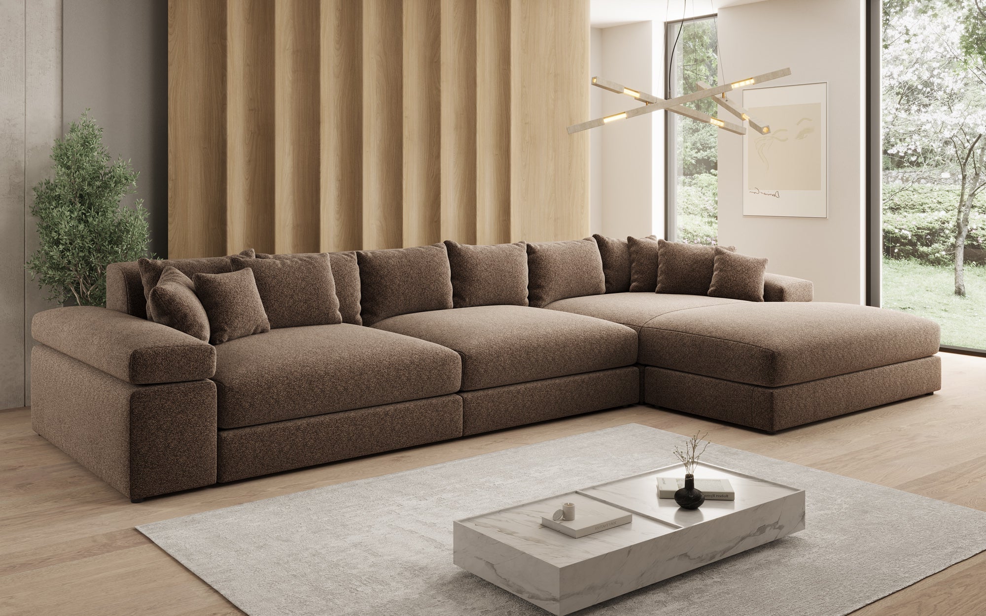 Designer Sofa Bernardo L Maxi mit breiter Ottomane in Strukturstoff