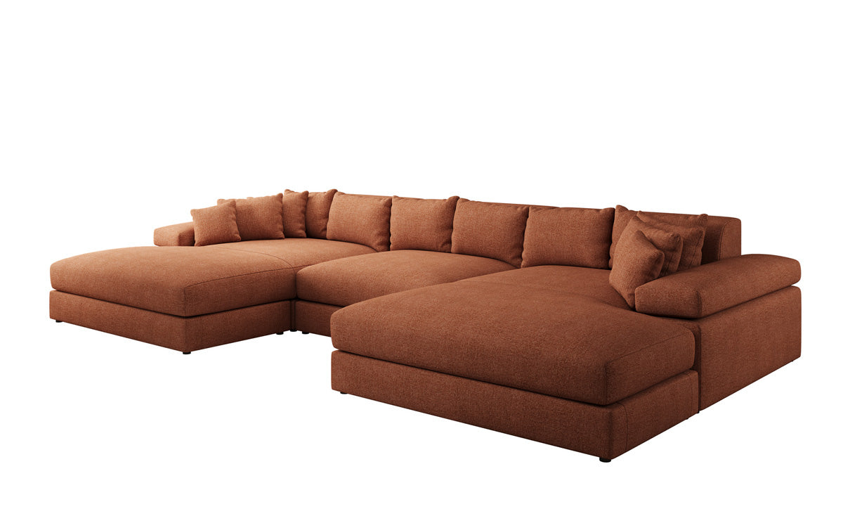 Designer Sofa Bernardo U mit breiter Ottomane in Strukturstoff