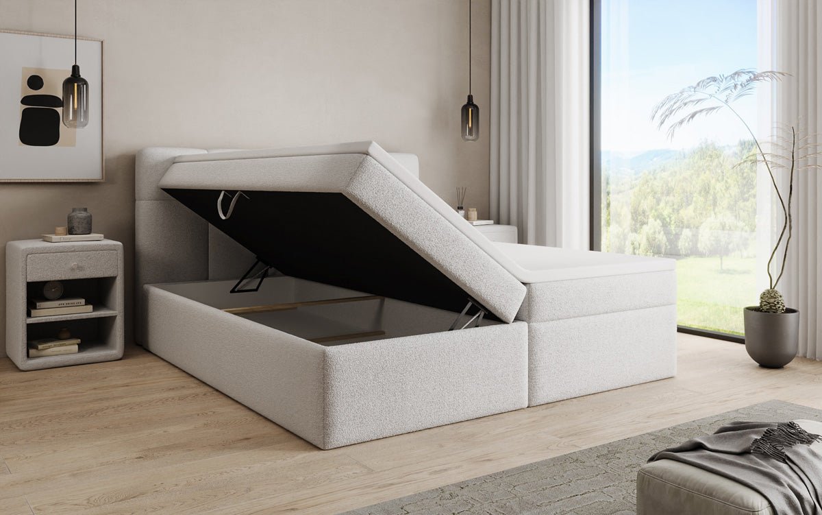 Boxspringbett Cozy II in Teddy Bouclé mit Stauraum