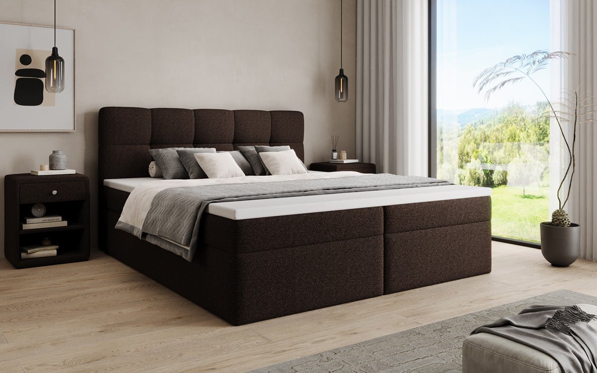 Boxspringbett Cozy II in Teddy Bouclé mit Stauraum