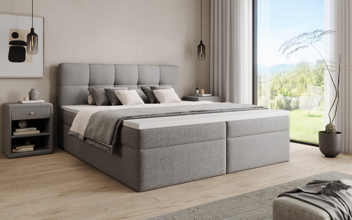 Boxspringbett Cozy II in Teddy Bouclé mit Stauraum