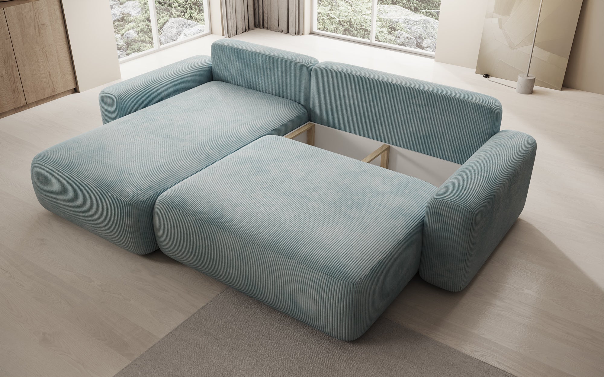 Designer Sofa Lola mit Schlaf- und Klappfunktion in Cord