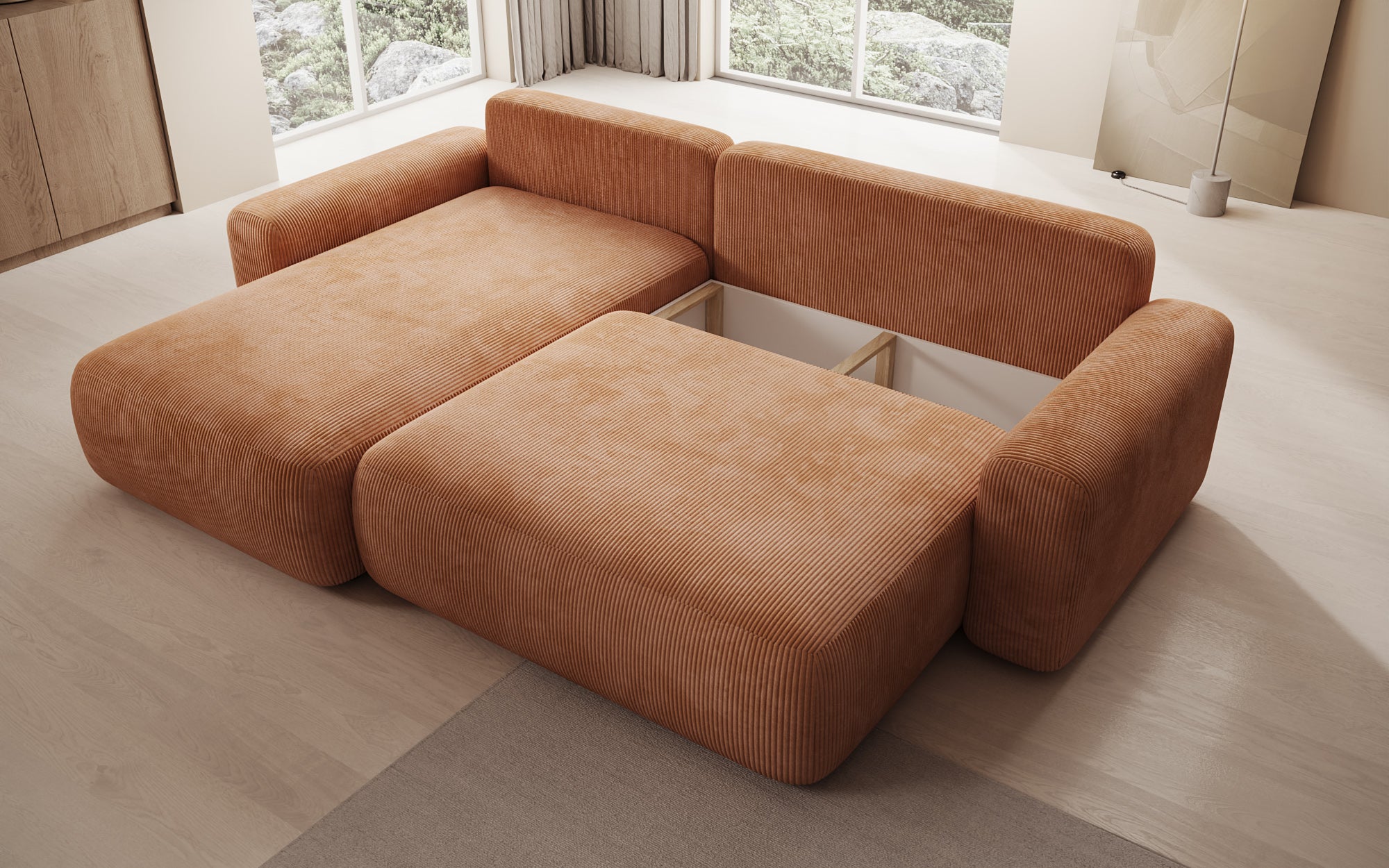 Designer Sofa Lola mit Schlaf- und Klappfunktion in Cord
