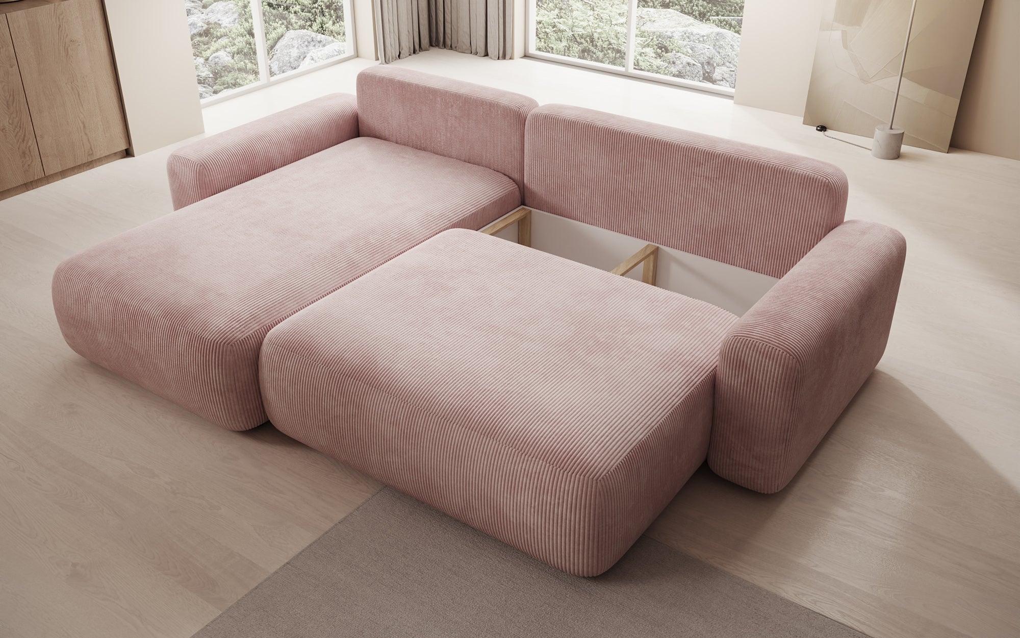 Designer Sofa Lola mit Schlaf- und Klappfunktion in Cord