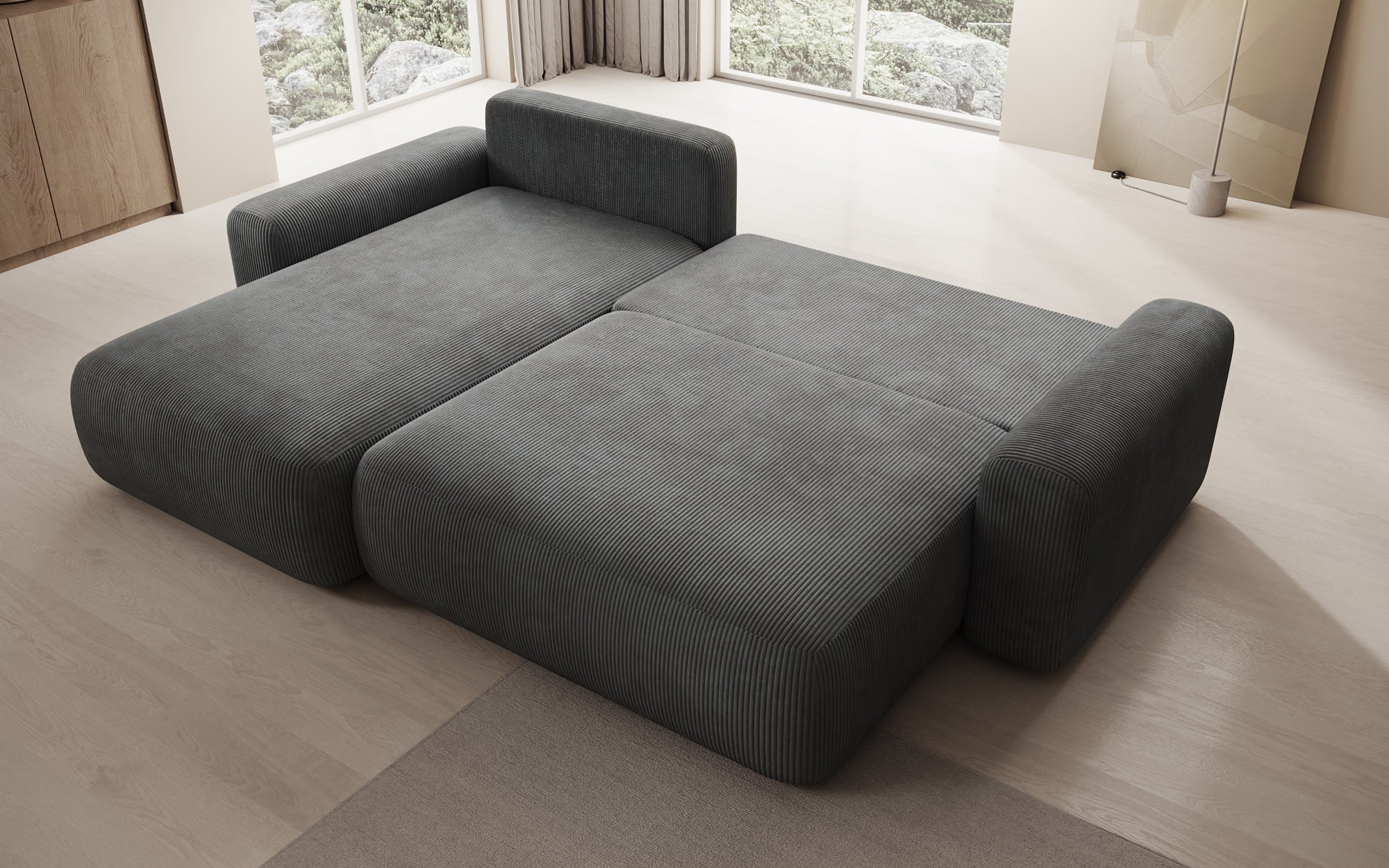 Designer Sofa Lola mit Schlaf- und Klappfunktion in Cord